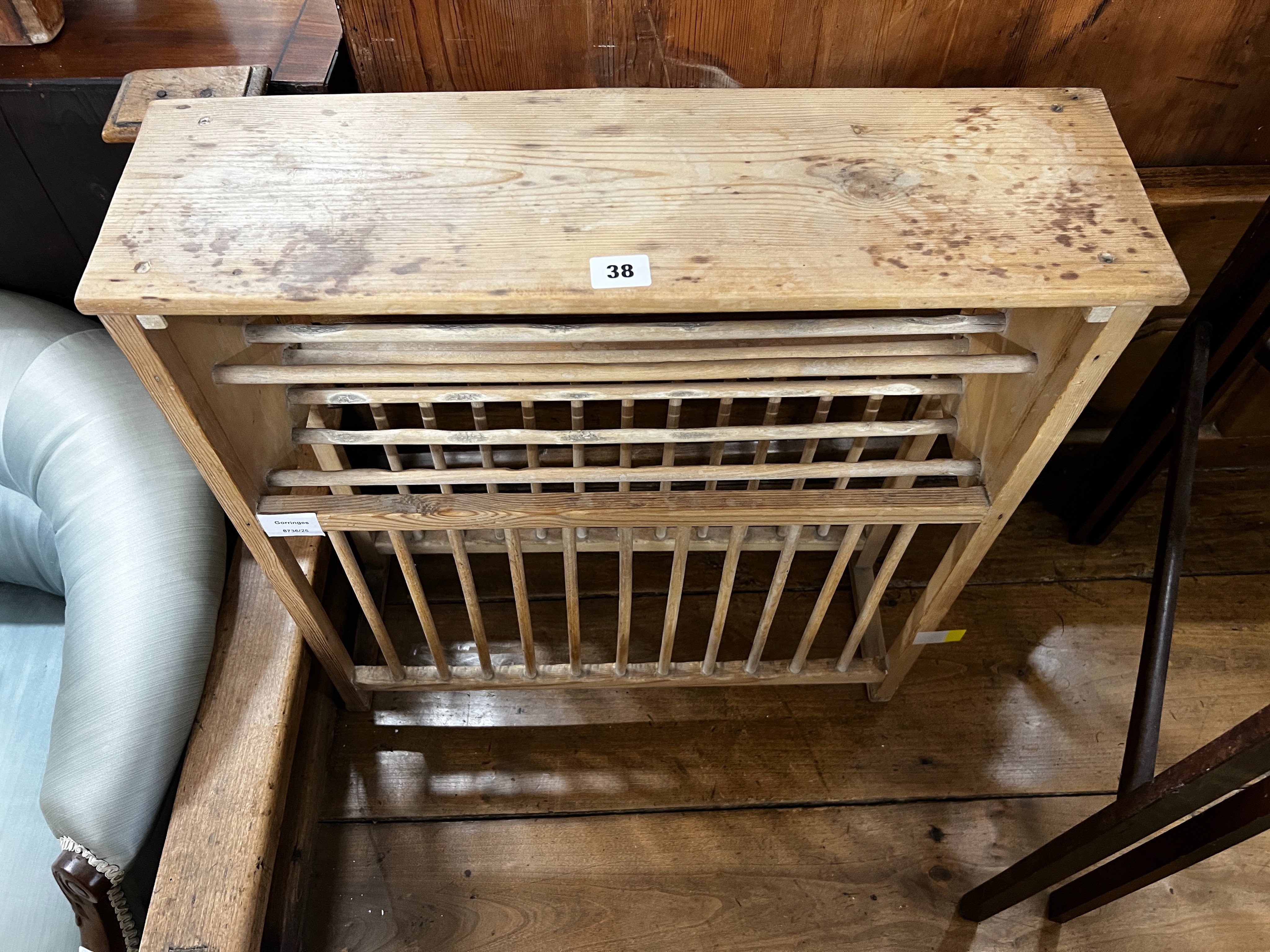 A 19th century provincial pine plate rack, width 57cm, depth 17cm, height 60cm